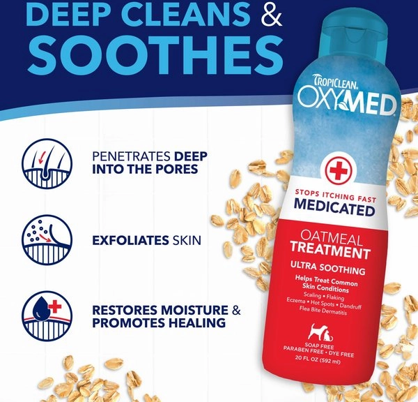 TropiClean OxyMed Medicated Itch Relief Oatmeal Conditioner Treatment for Dogs