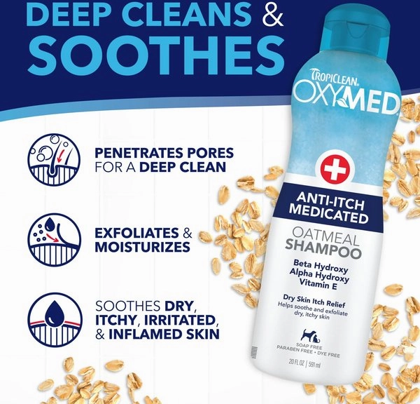 TropiClean OxyMed Medicated Itch Relief Oatmeal Shampoo for Dogs