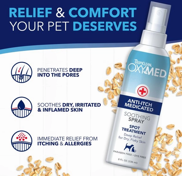 TropiClean OxyMed Medicated Itch Relief Soothing Spray for Dogs
