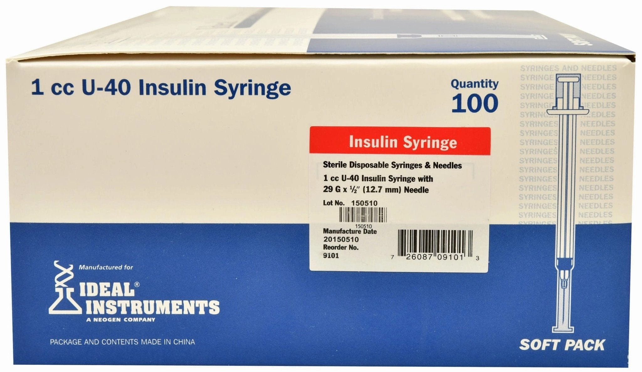 U-40 Syringes with 29G x 1/2" Needles, Box of 100