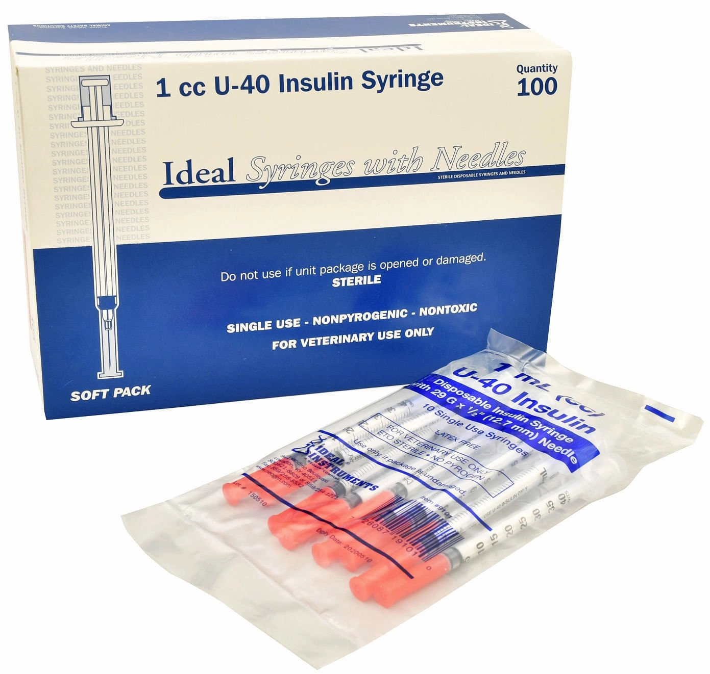 U-40 Syringes with 29G x 1/2" Needles, Box of 100