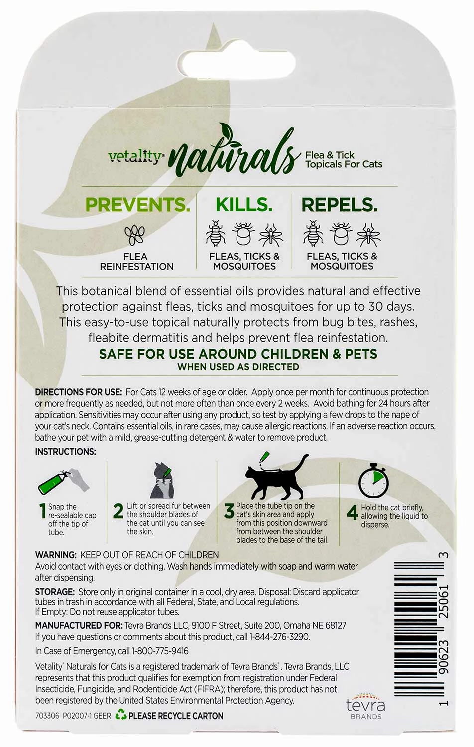 Vetality Naturals Flea & Tick Topicals for Cats, 3-pk