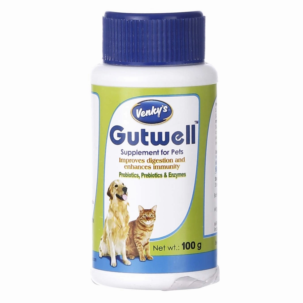 Vetina Canworm (Fenbendazole) Pet Deworming Suspension (30ml) and Venkys Gutwell Pre & Probiotics Gut Health Powder (!00g) for Dogs and Cats Combo