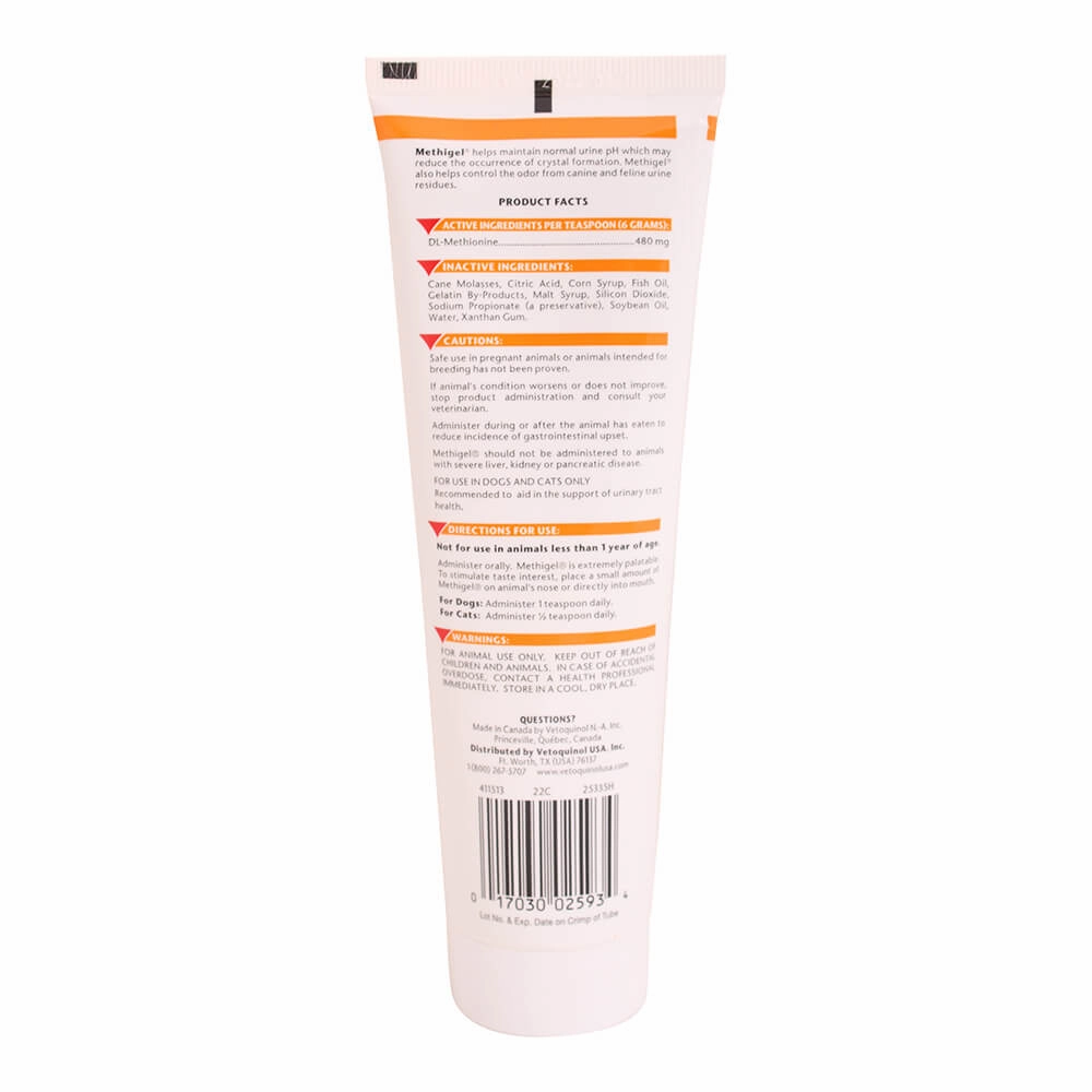 Vetoquinol Methigel Urinary Supplement for Cats & Dogs, 4.25 oz Tube