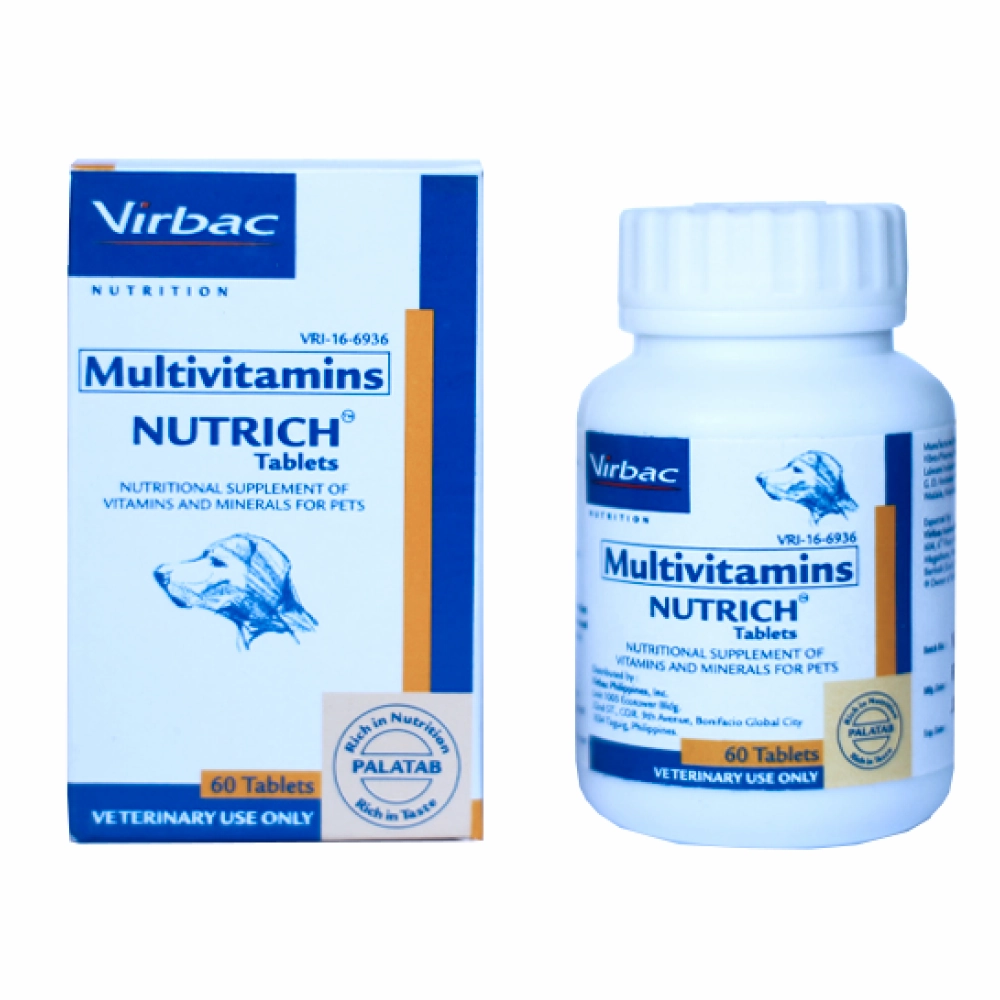 Virbac Nutrich Multi Vitamin Tablets and Virbac Vitabest Derm Omega 3 6 Syrup for Dogs and Cats (250ml) Combo