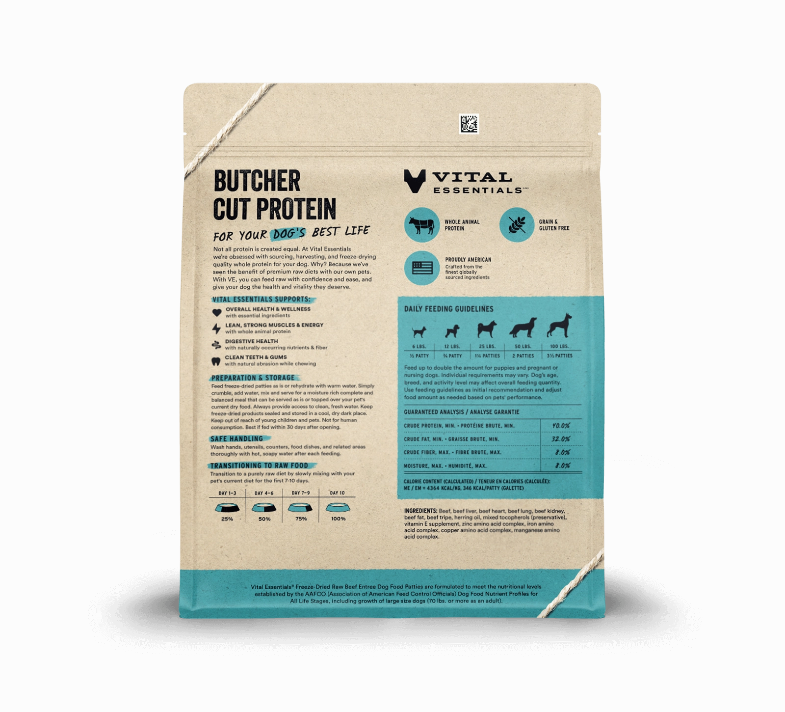 Vital Essentials Beef Entree Patties Freeze-Dried Raw Dog Food