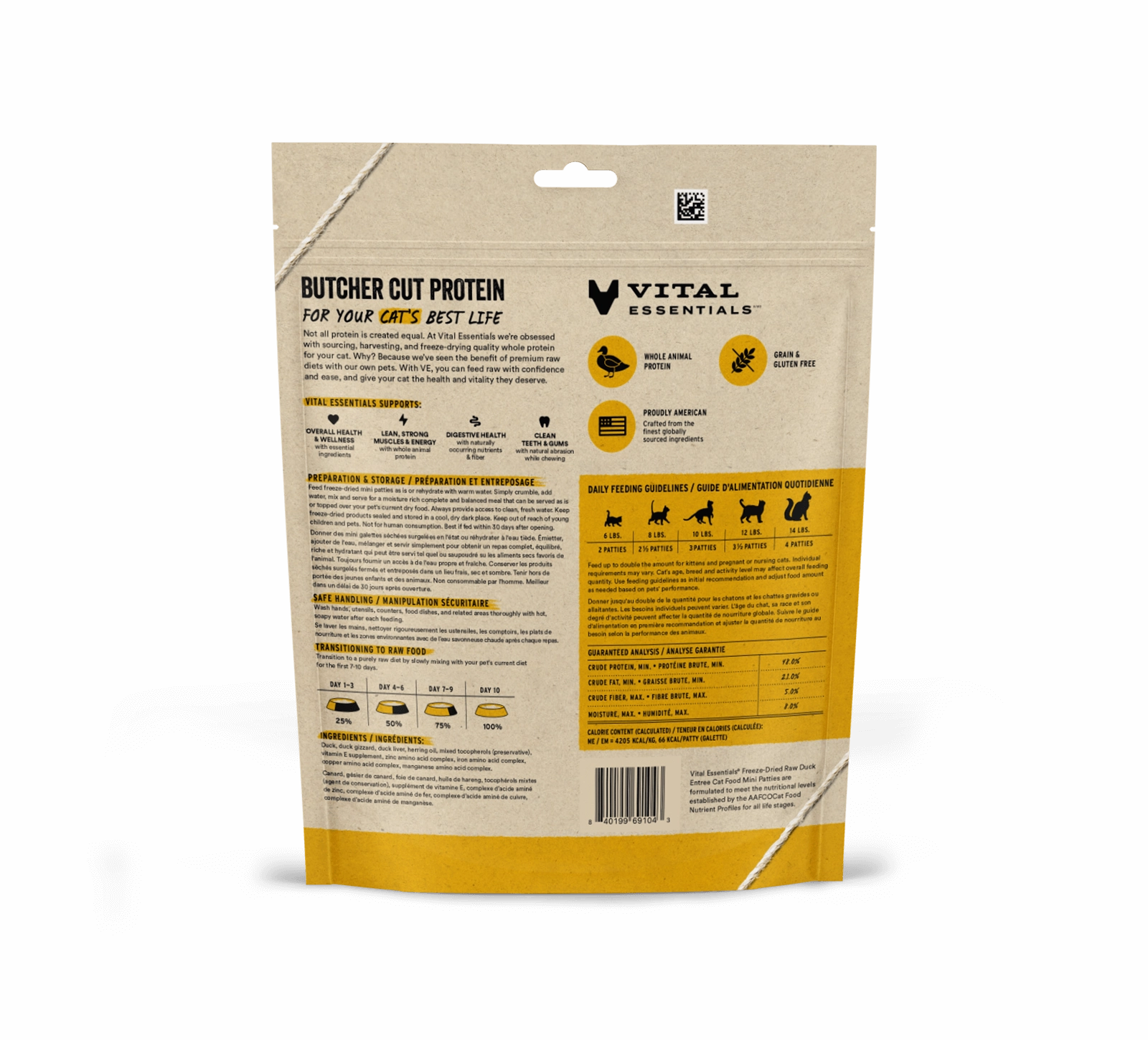 Vital Essentials Duck Entree Mini Patties Freeze-Dried Raw Cat Food