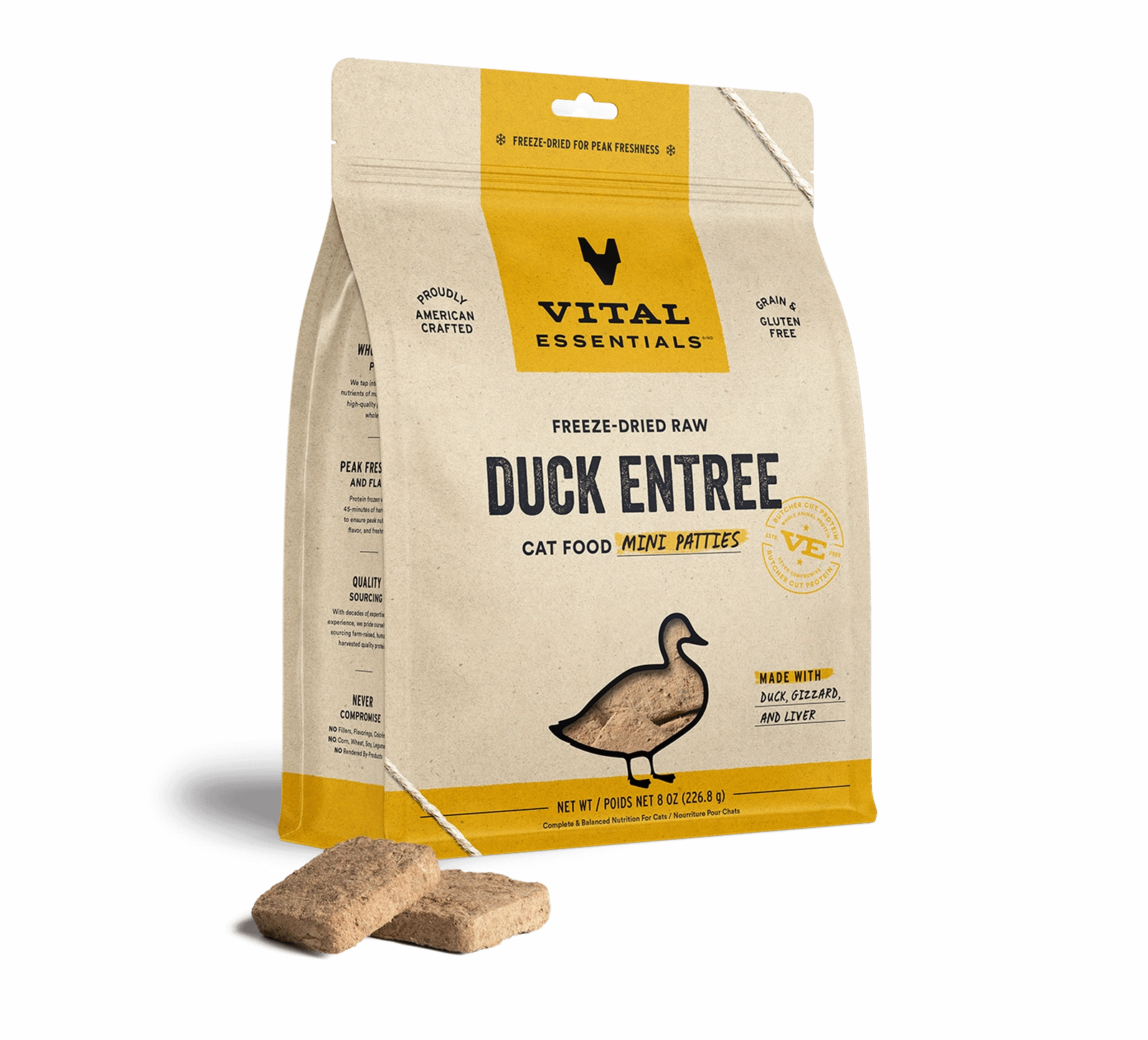 Vital Essentials Duck Entree Mini Patties Freeze-Dried Raw Cat Food