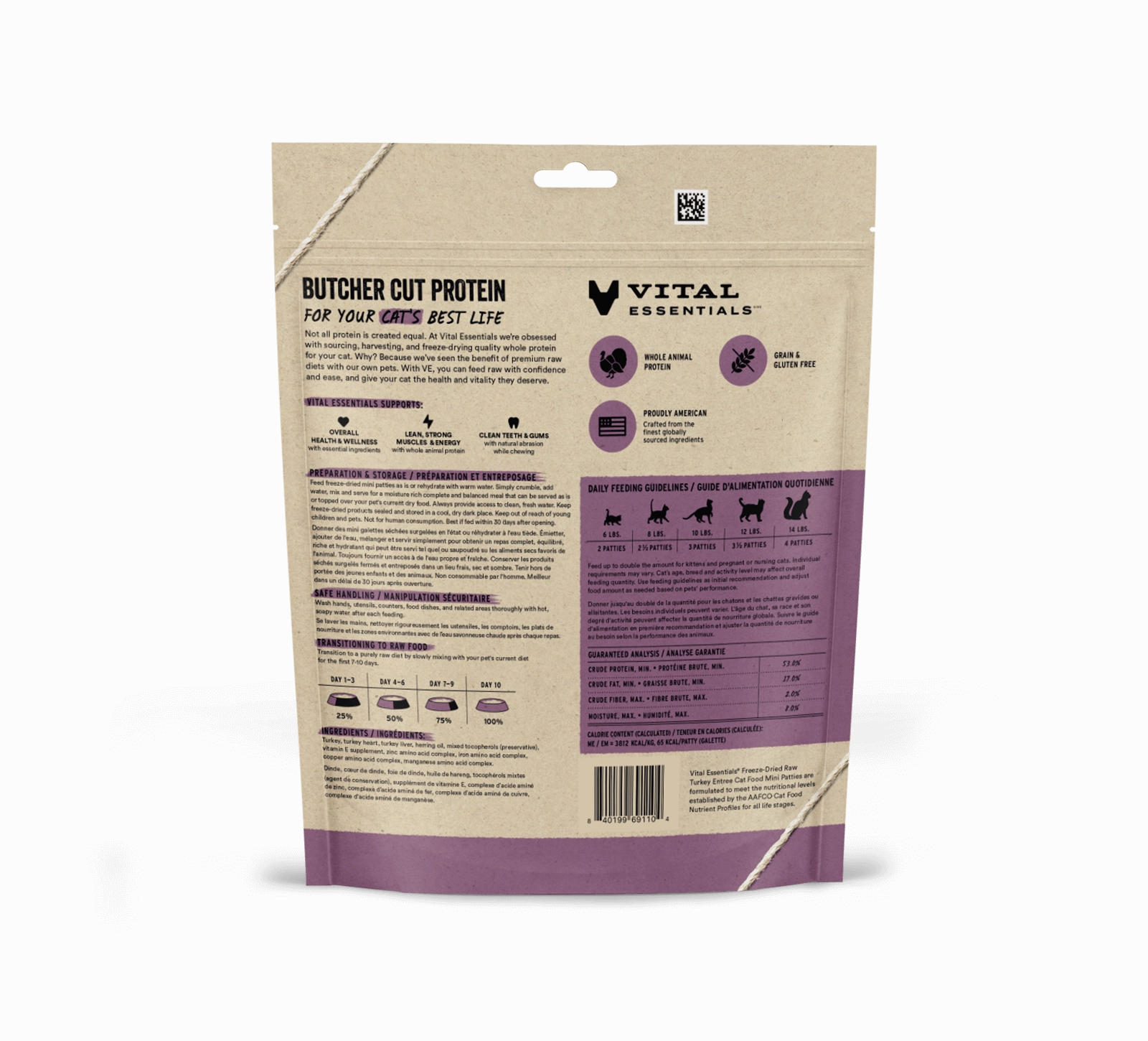 Vital Essentials Turkey Entree Mini Patties Freeze-Dried Raw Cat Food