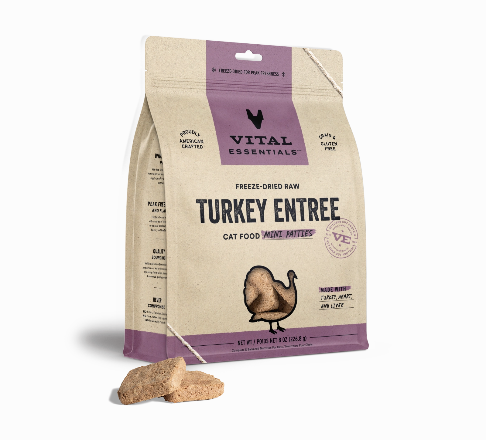 Vital Essentials Turkey Entree Mini Patties Freeze-Dried Raw Cat Food