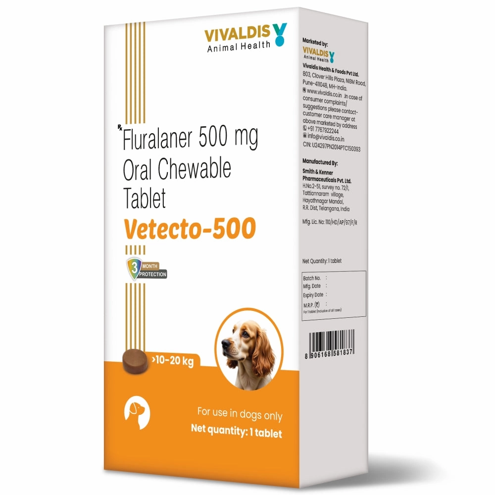 Vivaldis Vetecto 500 (Fluralaner) chewable tablet for Dogs (1 Chewable tab)
