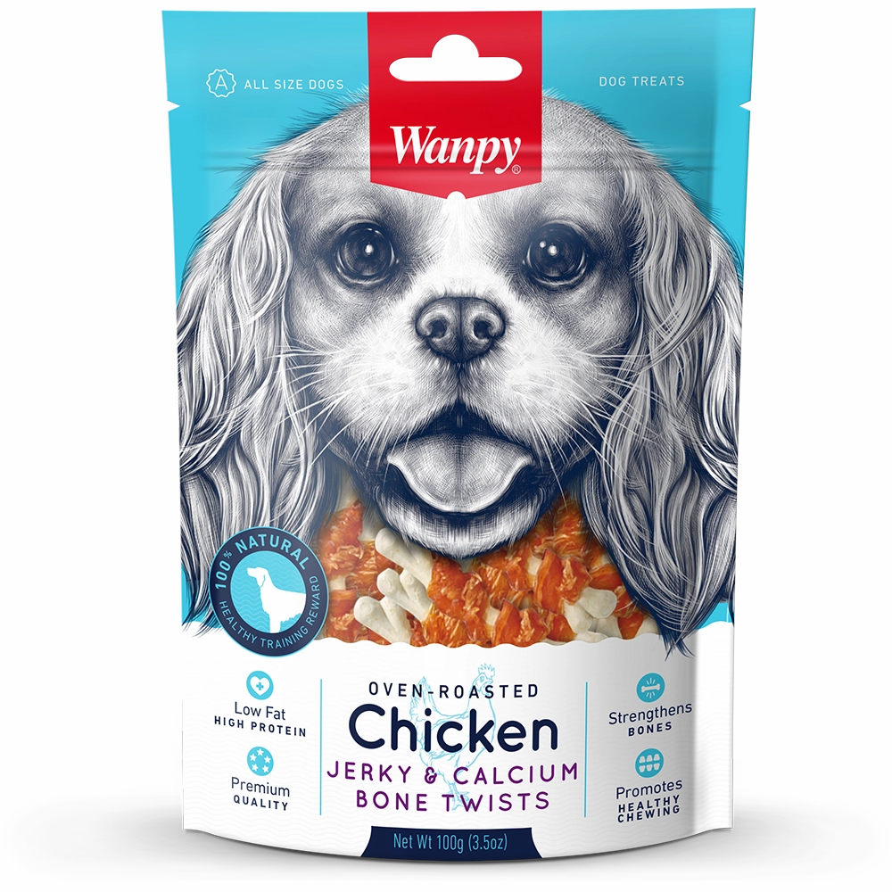 Wanpy Dog Oven-Roasted Chicken Jerky & Calcium Bone Twists 100g
