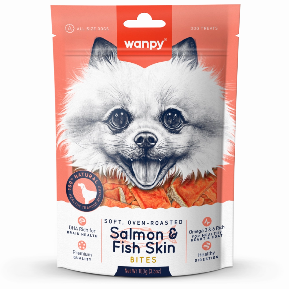Wanpy Dog Soft Oven-Roasted Salmon & Fish Skin Bites 100g