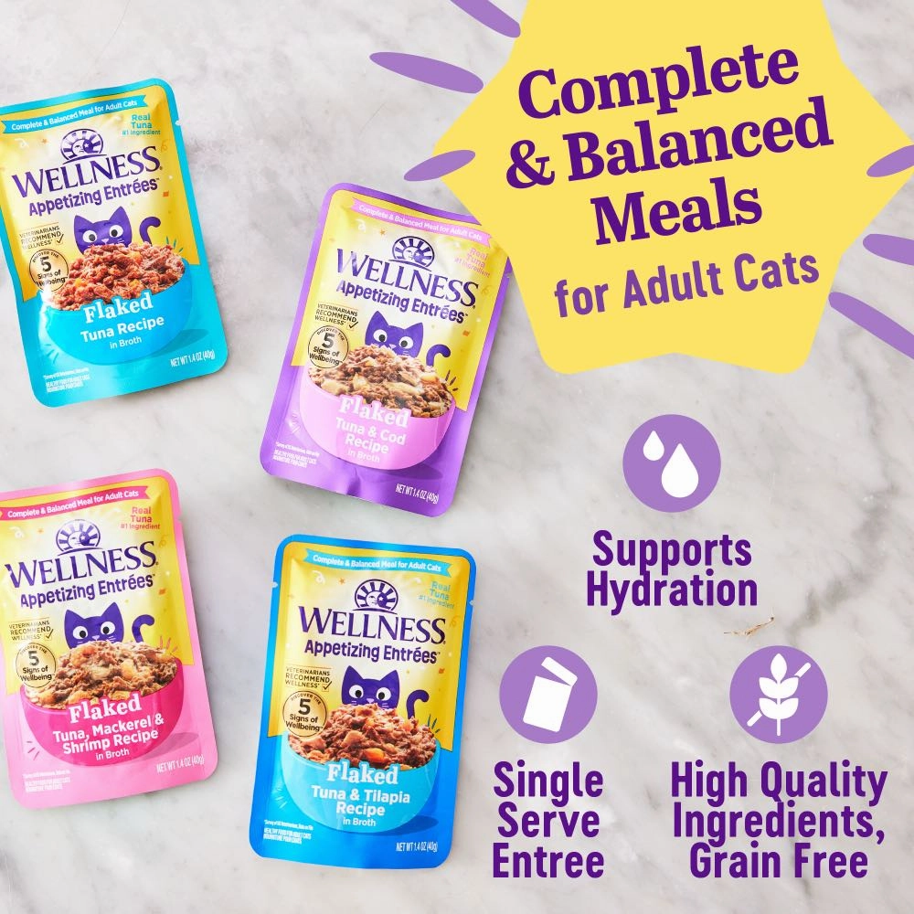 Wellness Appetizing Entrees Flaked Tuna & Cod Adult Pouch Cat Food 1.4oz