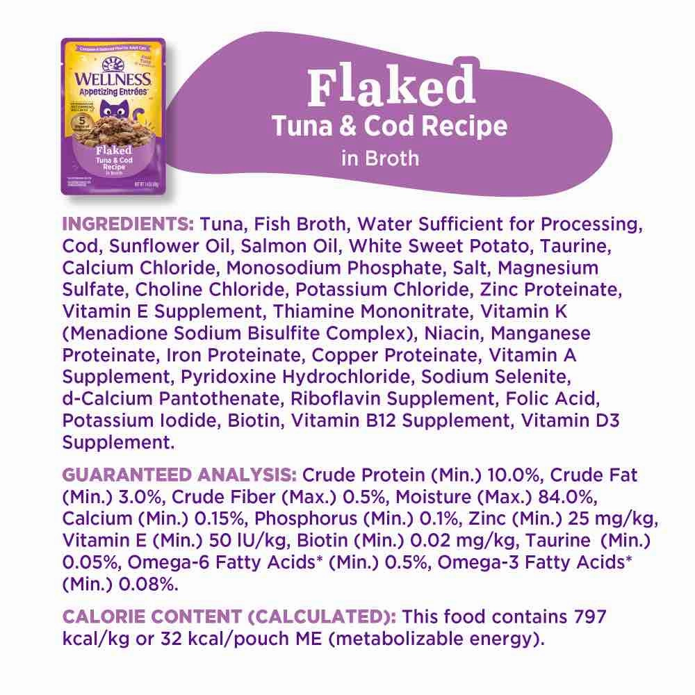 Wellness Appetizing Entrees Flaked Tuna & Cod Adult Pouch Cat Food 1.4oz