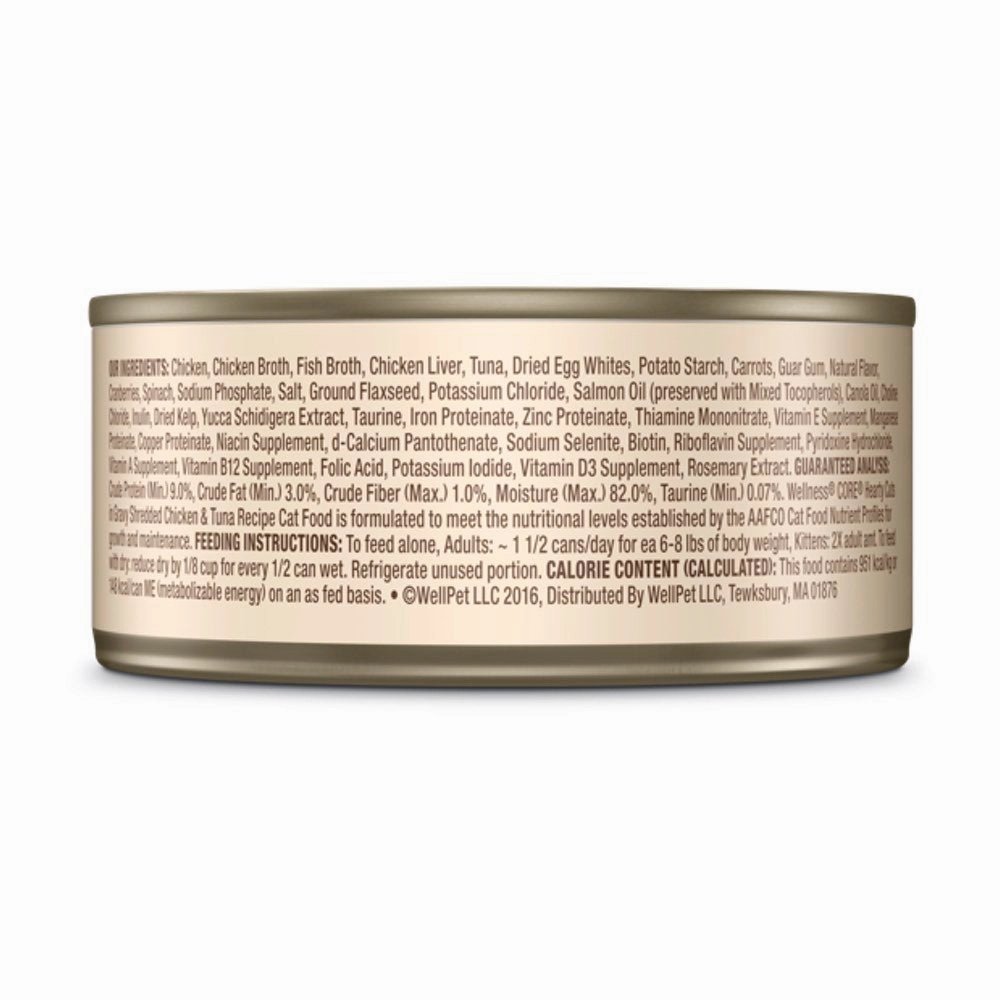 Wellness CORE Hearty Cuts Shredded Chicken & Tuna Grain-Free Canned Cat Food 156g