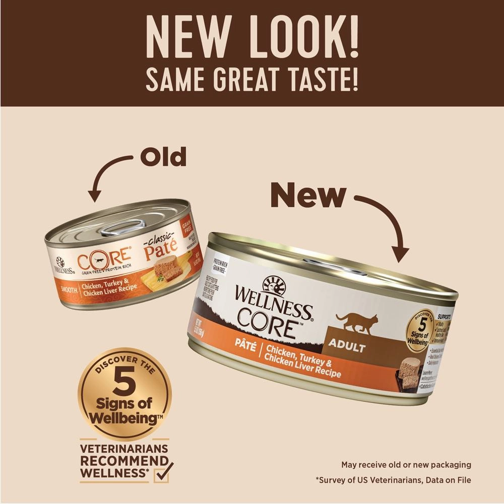 Wellness CORE Pate Chicken, Turkey & Chicken Liver Grain-Free Canned Cat Food 156g