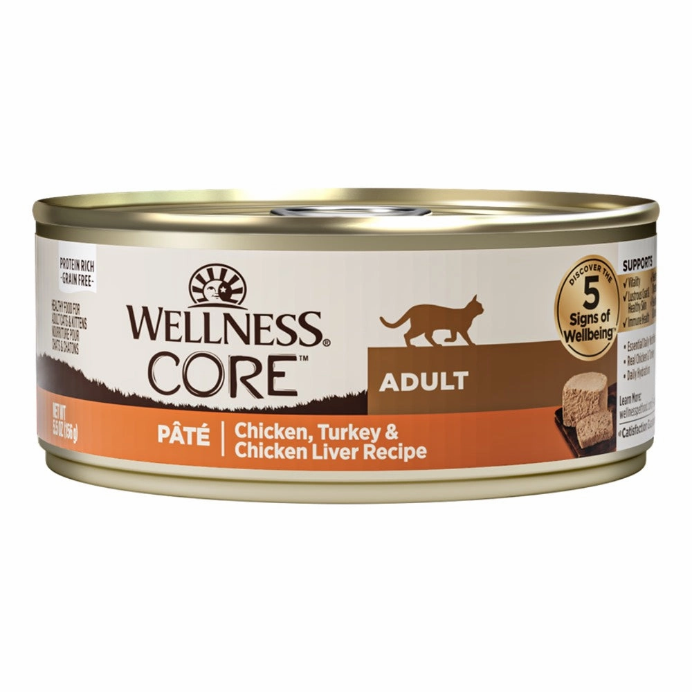 Wellness CORE Pate Chicken, Turkey & Chicken Liver Grain-Free Canned Cat Food 156g