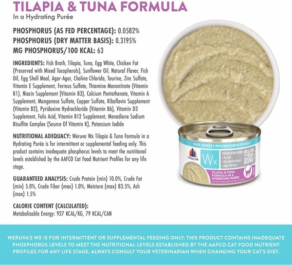 Weruva Wx Phos Focused Tilapia & Tuna Formula Grain-Free Puree Wet Cat Food