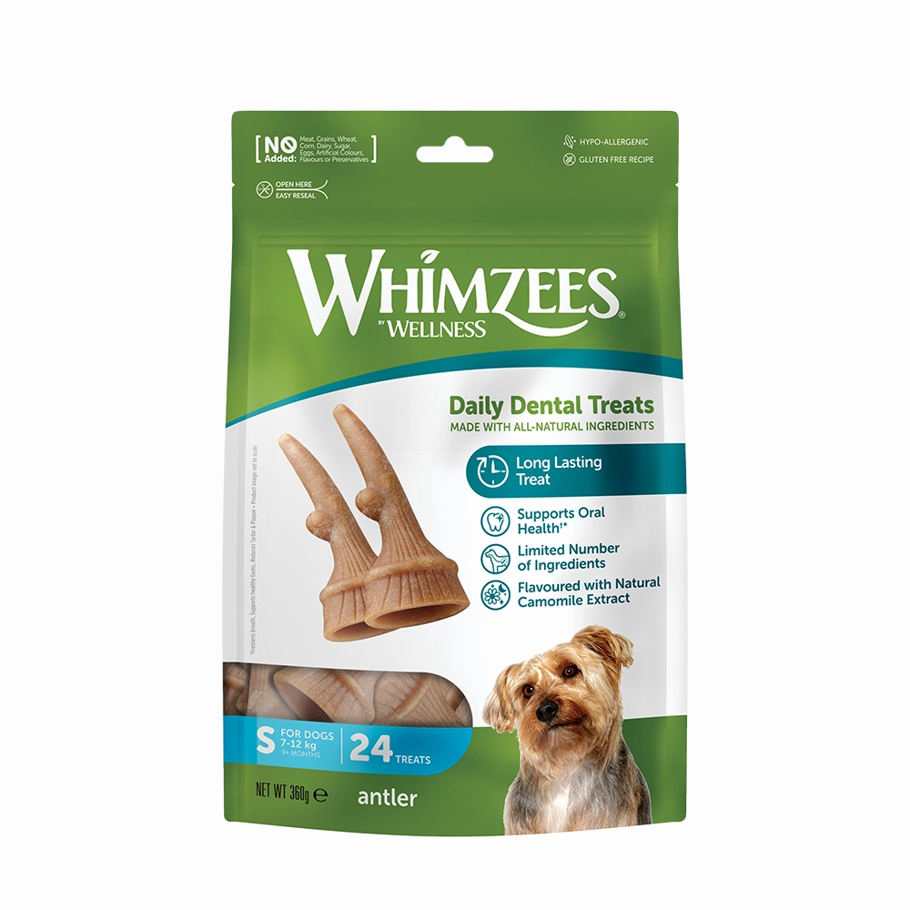 Whimzees All Natural Dental Treats for Dogs Antler S 24pcs