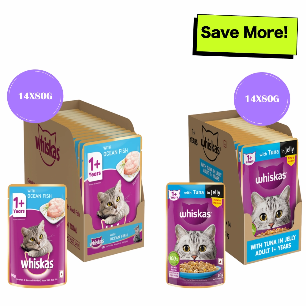 Whiskas Tuna in Jelly Meal and Ocean Fish Adult Cat Wet Food Combo