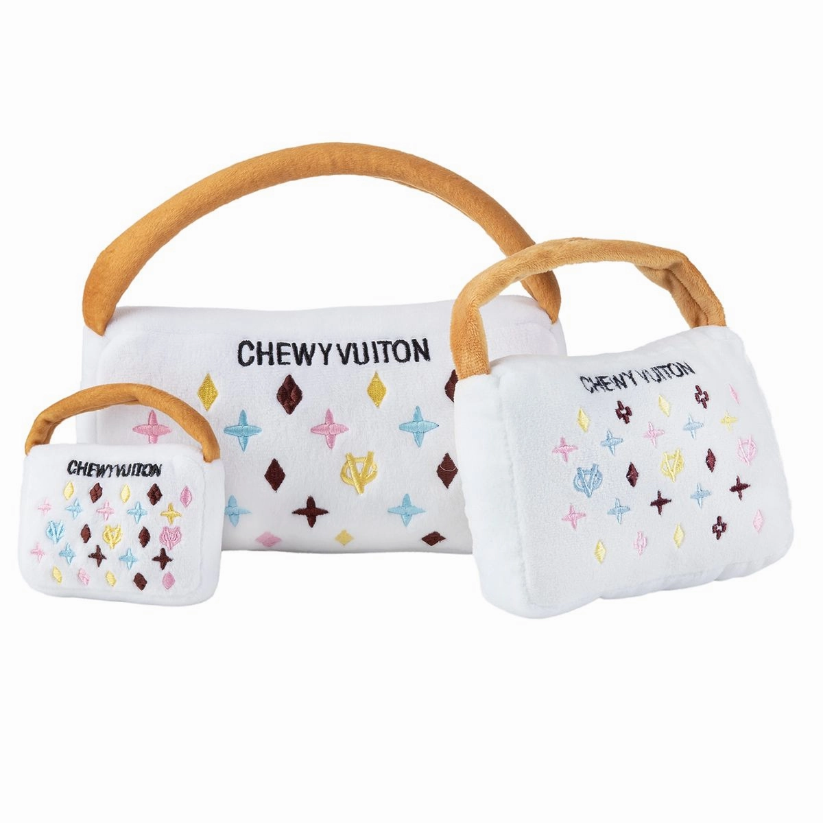White Chewy Vuiton Handbag Dog Toy