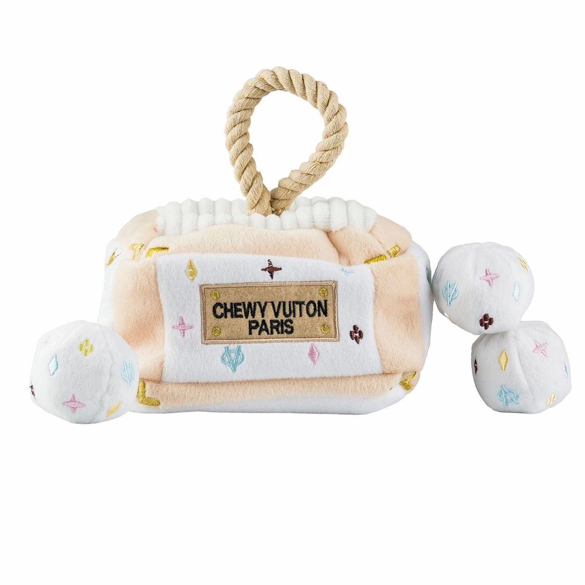 White Chewy Vuiton Trunk Activity House Dog Toy