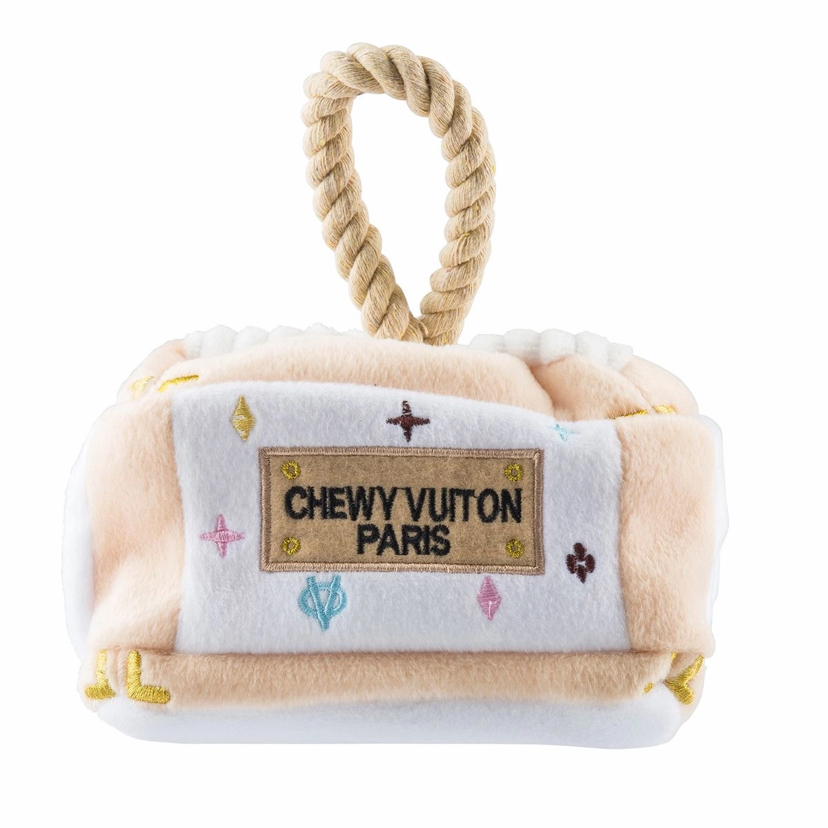 White Chewy Vuiton Trunk Activity House Dog Toy
