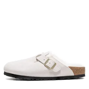 Birkenstock Boston en daim et shearling pour femme - Blanc antique