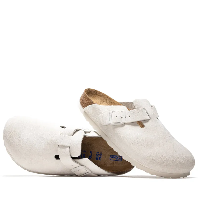 Birkenstock Boston à semelle souple en daim pour femme - Blanc antique