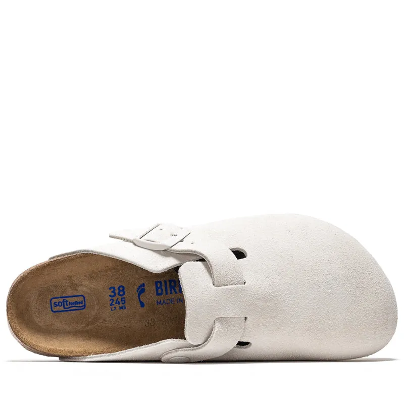 Birkenstock Boston à semelle souple en daim pour femme - Blanc antique